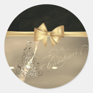 Trendiger Weihnachtsbaum, Falsche Goldschleife Runder Aufkleber