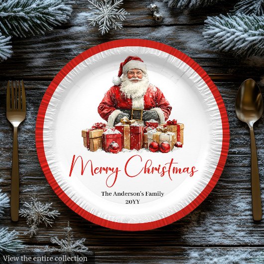 Trendiger Weihnachtsmann Stylische warme Feiertags Pappteller