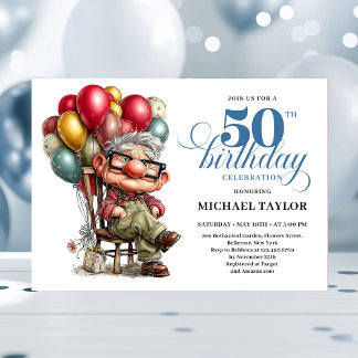 Trendiger Whimsical-Mann 50. Geburtstag Lustiger H Einladung