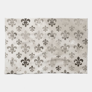Trendiges, abgenutztes Silber-Grau-Fleur-De-Lis-Mu Küchentuch