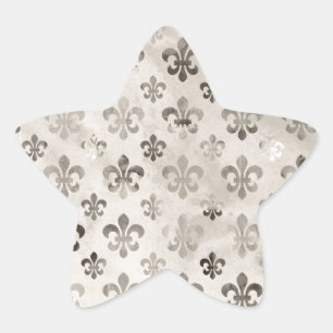 Trendiges, abgenutztes Silber-Grau Fleur De Lis Mu Stern-Aufkleber