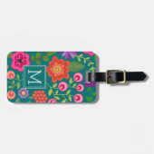 Trendiges Aquamarines Blumenmuster mit benutzerdef Gepäckanhänger (Vorderseite horizontal)