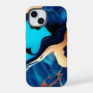 Trendiges Blau gelbes Gold falscher Marmor iPhone 15 Hülle