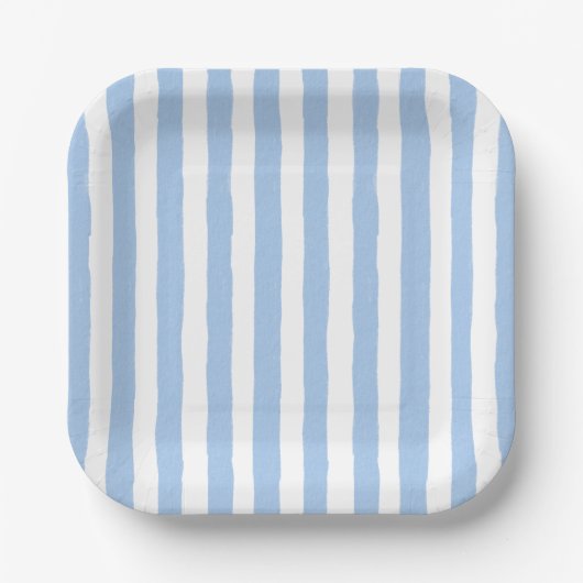 Trendiges Blau gestreift Pappteller (Vorderseite)