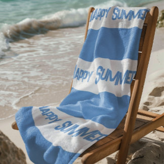Trendiges Blau Weiß Streifen Glücklicher Sommer! Strandtuch
