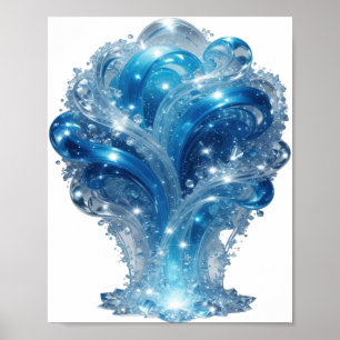 Trendiges blaues 3D-Textkunstwerk WATER ELEMENT Poster