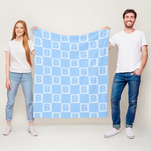 Trendiges blaues Monogramm Anfangs kariert Fleecedecke (Beispiel)