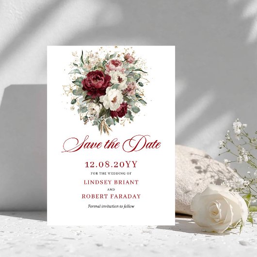 Trendiges Blush-Burgund-Grün Save The Date