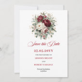 Trendiges Blush-Burgunder-Grün Save The Date (Vorderseite)