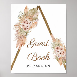 Trendiges Boho getrockneter Palm Pampas Gras Gäste Poster