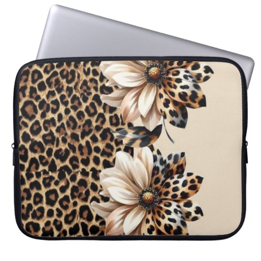 Trendiges Cheetah-Muster mit 3D-Blumengrafik-Lapto Laptopschutzhülle (Vorderseite)