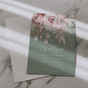 Trendiges Designer-Rosé- und Salbei-Hochzeit Einladung
