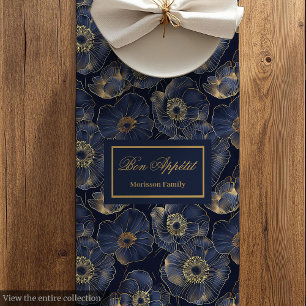 Trendiges elegantes Navy- und Gold-Blumen-Tischset Mittelgroßer Tischläufer