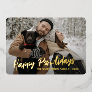 Trendiges Familienfoto mit Haustier-Pfotenabdruck Folien Feiertagskarte