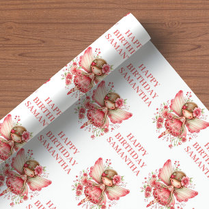 Trendiges Feen-Mädchen-Rot Florales Geburtstags-Ei Geschenkpapier