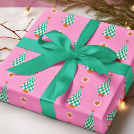 Trendiges Gingham-Weihnachtsbaum-Muster Geschenkpapier