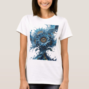 Trendiges Gold BLAU FLORALE EXPLOSION 3D-Textart T-Shirt