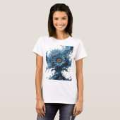 Trendiges Gold BLAU FLORALE EXPLOSION 3D-Textart T-Shirt (Vorne ganz)