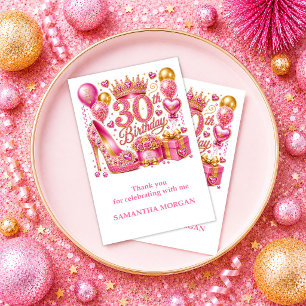 Trendiges Gold Glitzer 30. Geburtstag Rosa Glitzer Dankeskarte