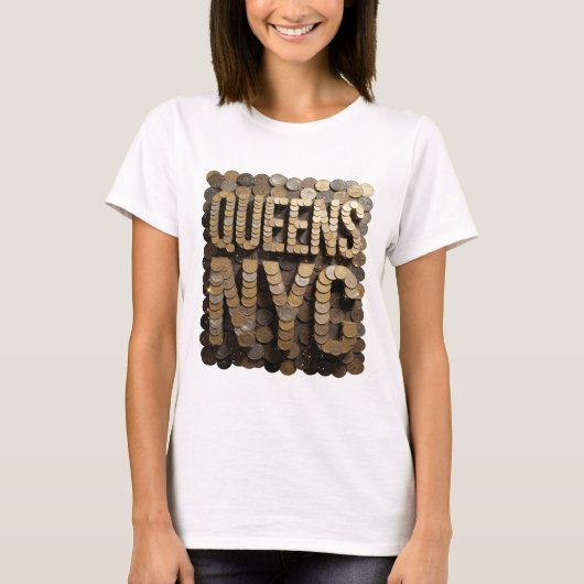 Trendiges Gold QUEENS NYC Statement-Design T-Shirt (Vorderseite)