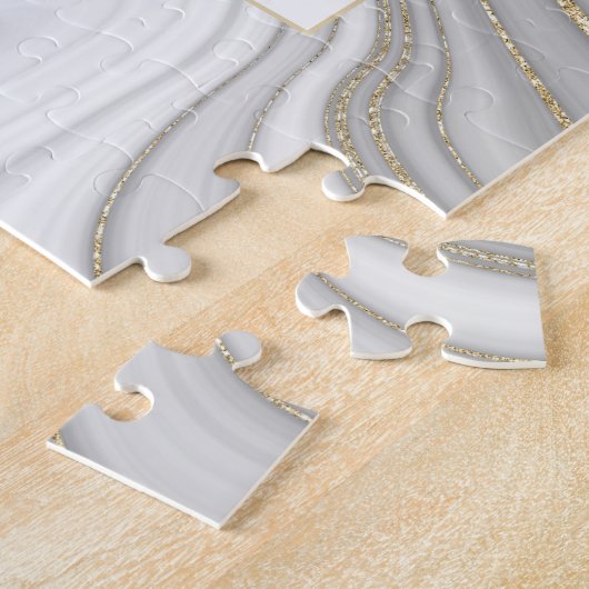 Trendiges Goldbarren-Glitzer glänzt Marmorname Mon Puzzle (Seite)