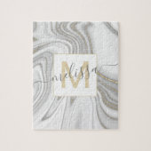 Trendiges Goldbarren-Glitzer glänzt Marmorname Mon Puzzle (Vertikal)