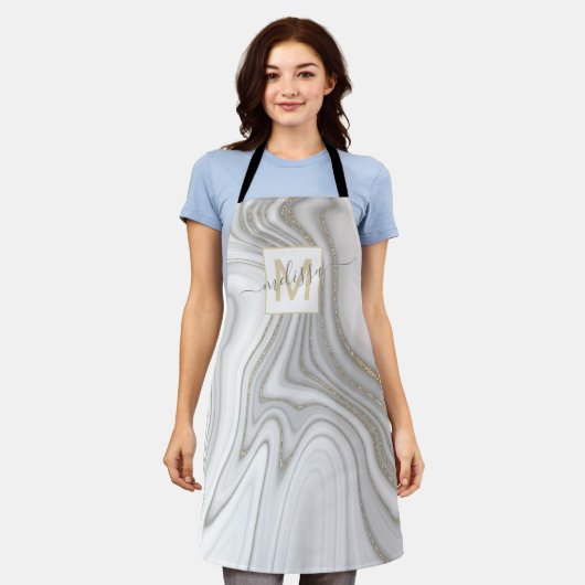 Trendiges Goldbarren-Glitzer glänzt Marmorname Mon Schürze (Getragen)