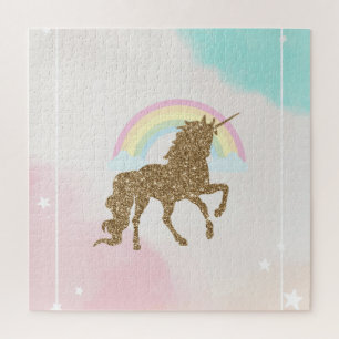 Trendiges goldenes Glitter-Einhorn-Regenbogen Puzzle
