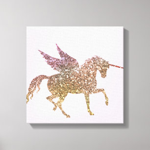 Trendiges goldenes Glitter Funkel Einhorn Pegasus  Leinwanddruck