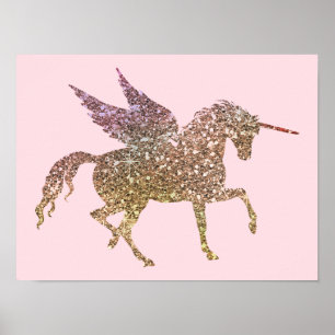 Trendiges goldenes Glitter Funkel Einhorn Pegasus  Poster