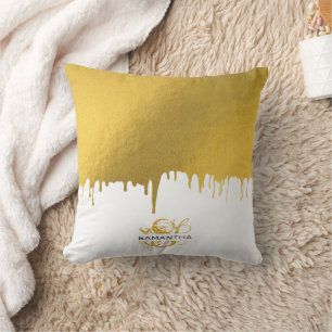 Trendiges goldenes Metall-Drips-Monogramm Kissen