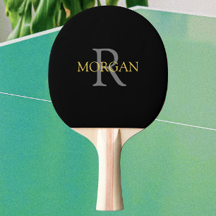 Trendiges Graues Monogramm & Goldener Name auf Sch Tischtennis Schläger