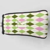 Trendiges Green & Pink Raute Muster Modernes Monog Golf Headcover (Vorderseite)