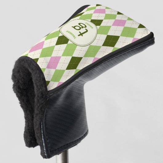 Trendiges Green & Pink Raute Muster Modernes Monog Golf Headcover (3/4 Vorderseite)