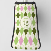 Trendiges Green & Pink Raute Muster Modernes Monog Golf Headcover (Rotieren 90)