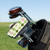 Trendiges Green & Pink Raute Muster Modernes Monog Golf Headcover (In Situ)