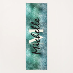 Trendiges grünes Glitter-Monogramm-Ästhetik Yogamatte