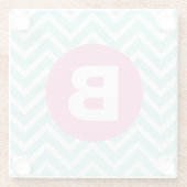 Trendiges Hellblau-Chevron-Rosa-Monogramm Glasuntersetzer (Rückseite)