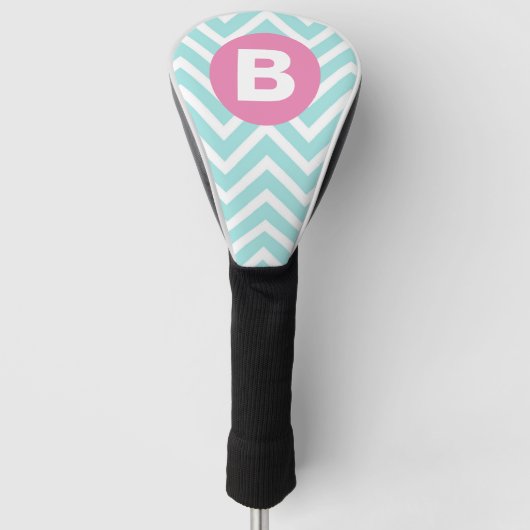 Trendiges Hellblau-Chevron-Rosa-Monogramm Golf Headcover (Vorderseite)