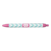 Trendiges Hellblau-Chevron-Rosa-Monogramm Kugelschreiber (Vorderseite)