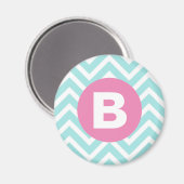 Trendiges Hellblau-Chevron-Rosa-Monogramm Magnet (Vorderseite/Rückseite)