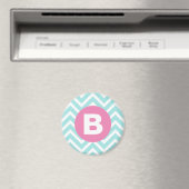 Trendiges Hellblau-Chevron-Rosa-Monogramm Magnet (In Situ (Geschirrspüler))