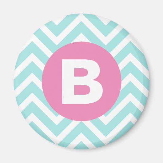 Trendiges Hellblau-Chevron-Rosa-Monogramm Magnet (Vorne)