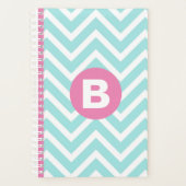 Trendiges Hellblau Chevron Rosa Monogramm Planer (Vorderseite)