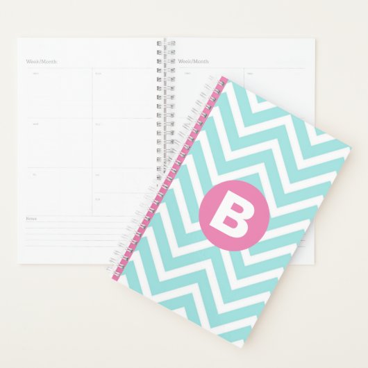 Trendiges Hellblau Chevron Rosa Monogramm Planer (Anzeige)