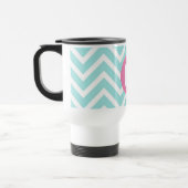 Trendiges Hellblau-Chevron-Rosa-Monogramm Reisebecher (Links)