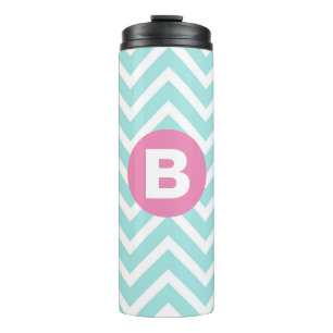 Trendiges Hellblau Chevron Rosa Monogramm Thermosbecher
