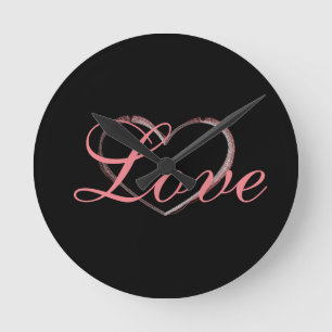 Trendiges Herz Graue Kalligrafie Liebe Hochzeit Runde Wanduhr