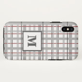 Trendiges Karo Grau Silber Rot Monogramm Case-Mate iPhone Hülle (Rückseite (Horizontal))