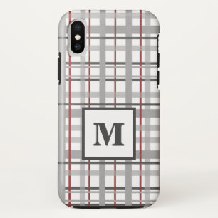 Trendiges Karo Grau Silber Rot Monogramm Case-Mate iPhone Hülle